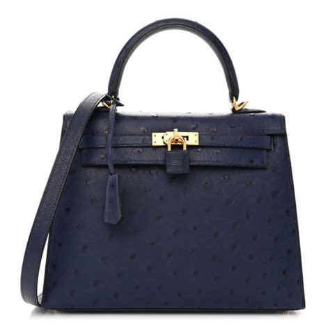 HERMES Ostrich Kelly Sellier 25 Bleu Iris 